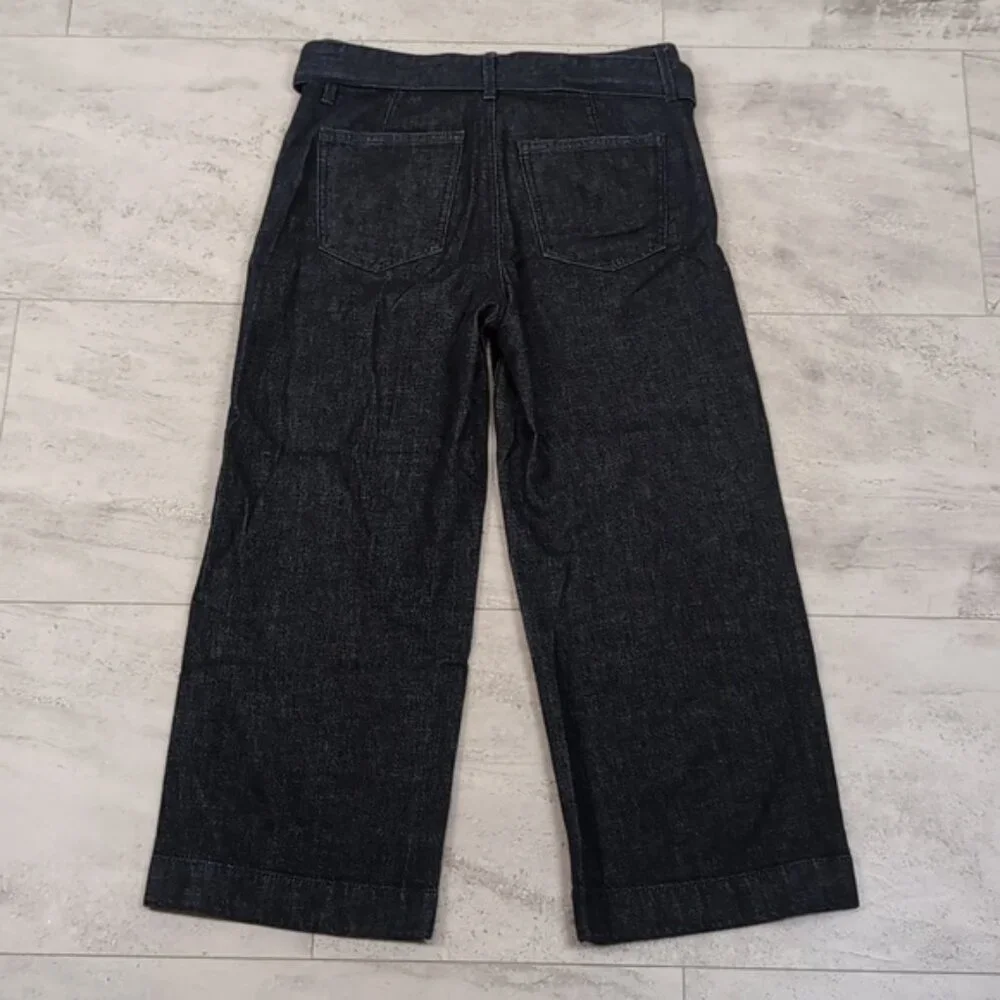 Ann Taylor Wide Leg Denim Trousers Cropped Belted Jeans Womens Size 0
